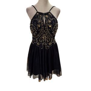 Blondie Nites Black Gold Embellished Knee Length Party Dress 7